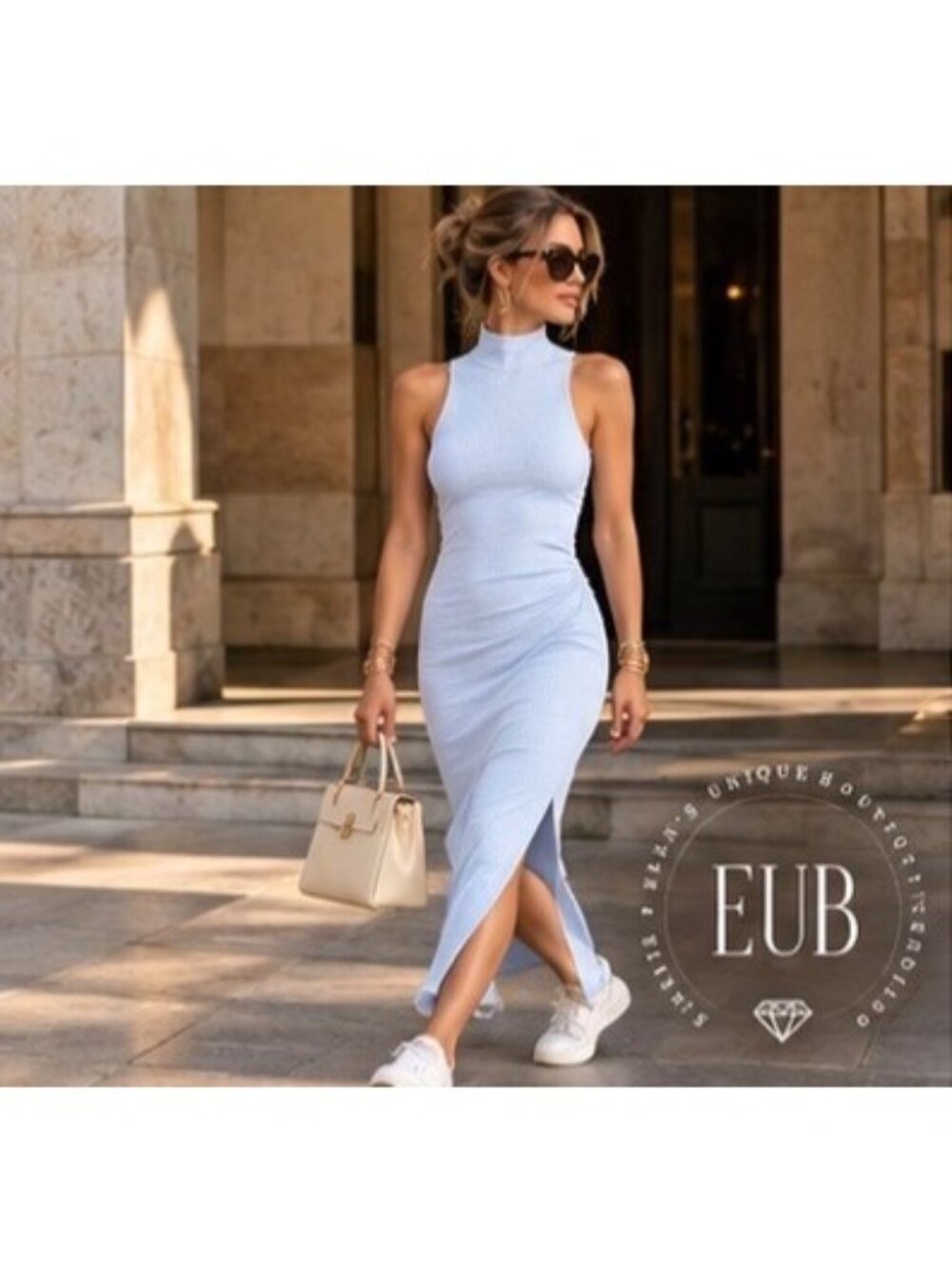 Ramy Brook Ximena Dream Blue Wool Ribbed Mock Neck Midi Dress Small New With Tag